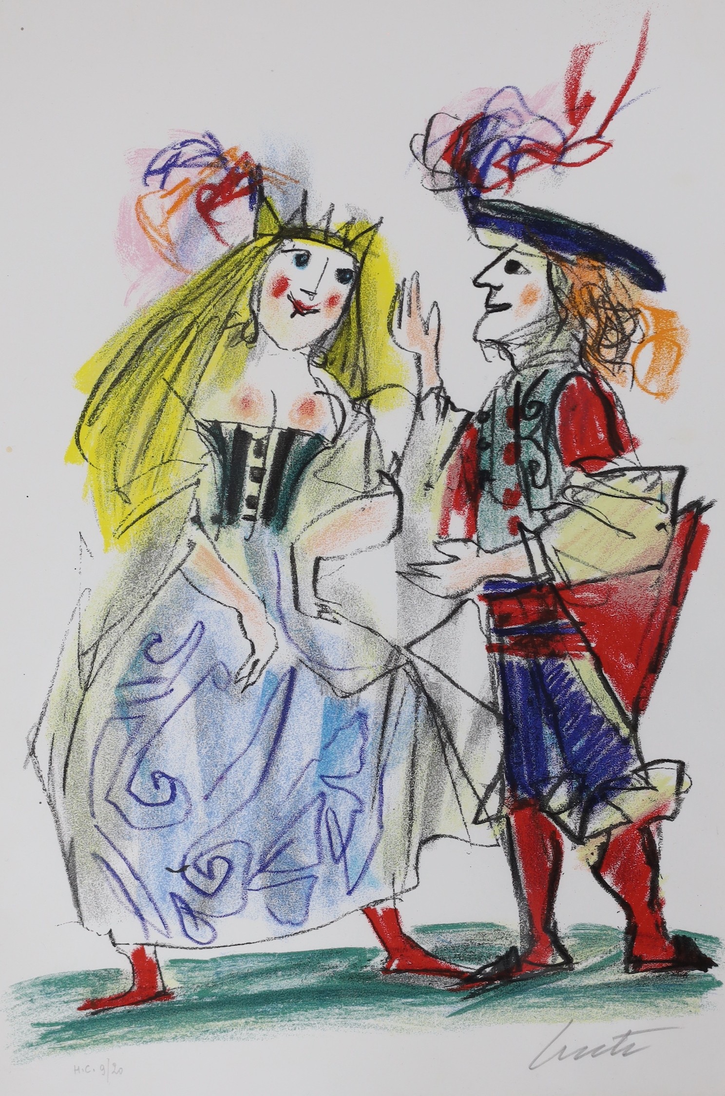 Emanuele Luzzati (1921-2007), three colour lithographs, costume designs including Il Jolly Rosso, signed in pencil, one numbered 9/20, largest 40 x 30cm, unframed